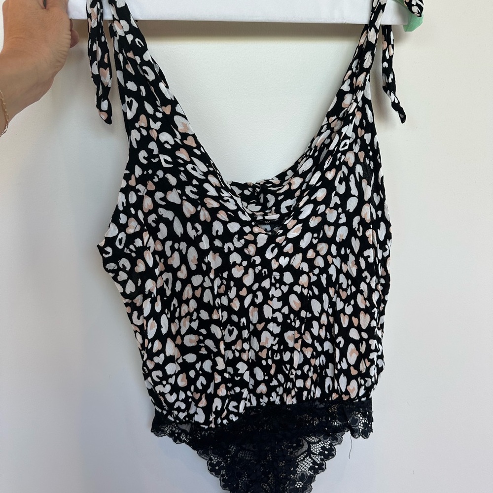 Free People Black and White Animal Print Bodysuit